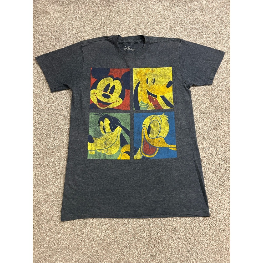 Disney Graphic T-Shirt Mens Small Charcoal Gray Excellent Mickey Pluto Goofy